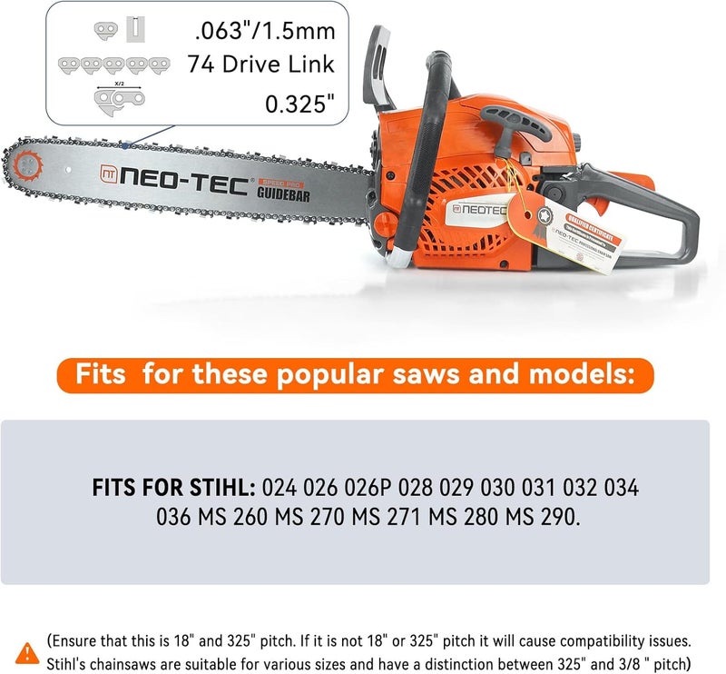 NEO-TEC 18 Inch Chainsaw Chain L74, .063" Gauge, .325" Pitch, 74 Drive Links Fits for Stihl MS271 and More 26rm374 (3 Chains） - Image 4
